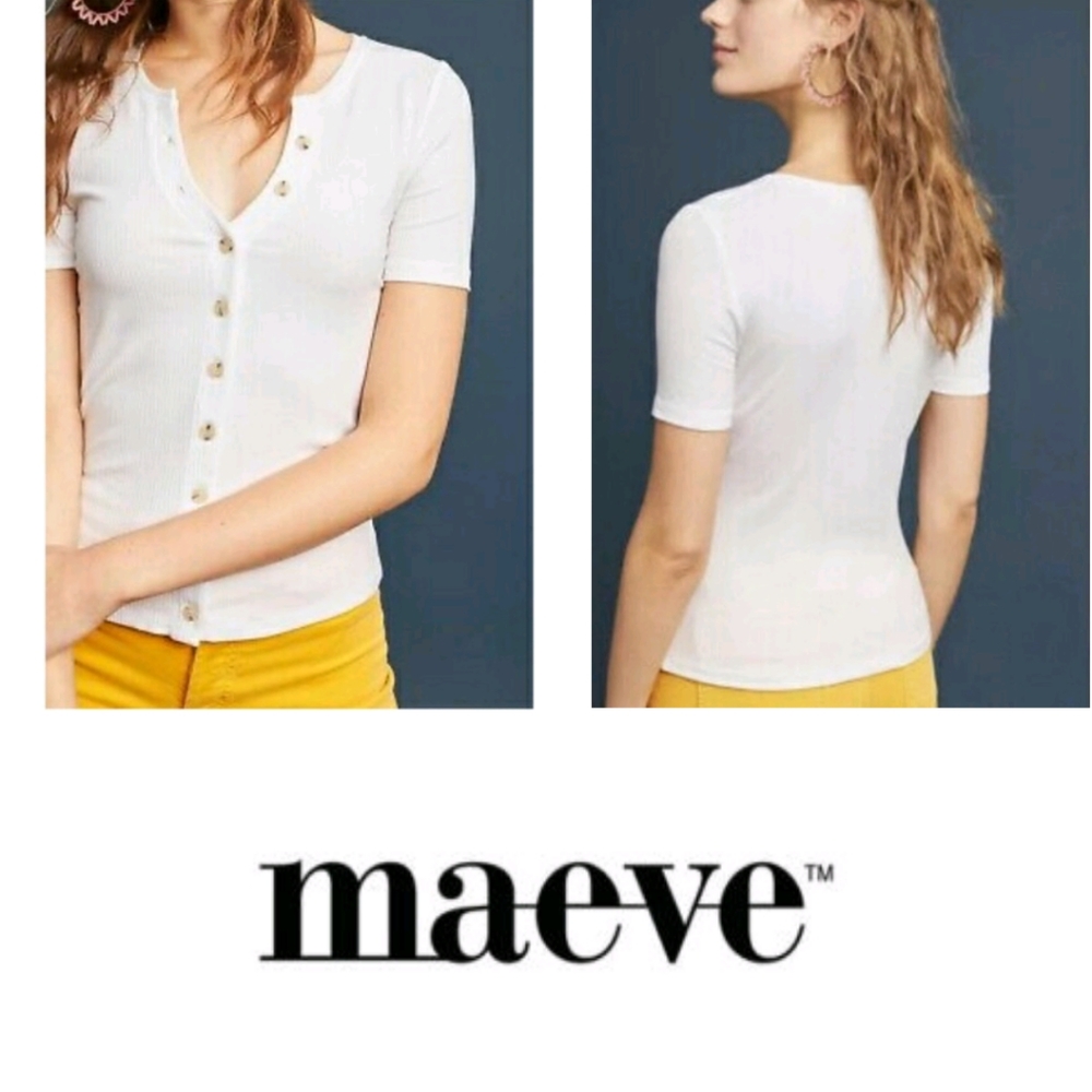 Maeve-Anthro White Ribbed Button Up Top XS - Picture 7 of 9
